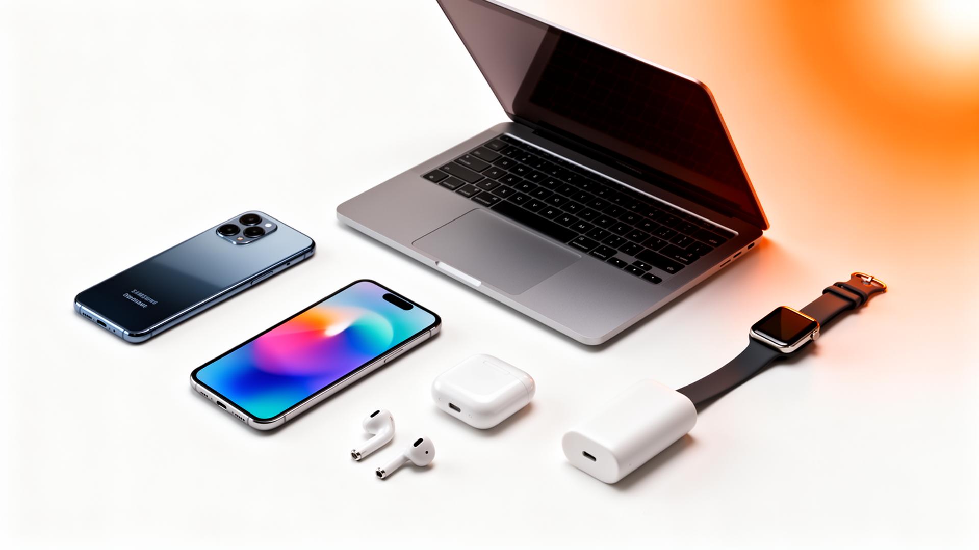 Smartphones, laptops and accessories on display